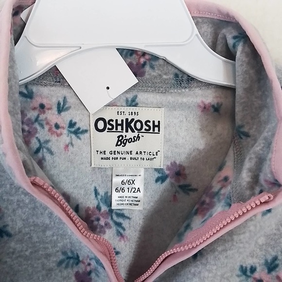 Oshkosh‎ 1/4 Zip Fleece Pullover Size 6 in Grey w/ Floral Print - Picture 8 of 11